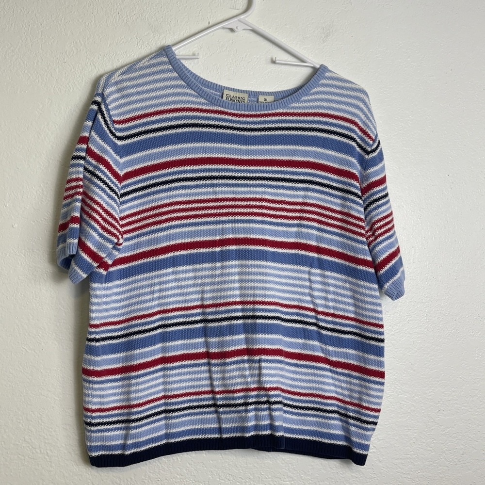 Classic Elements Women's Size XL Knit Short Sleeve Sweater Top Colorful Stripe